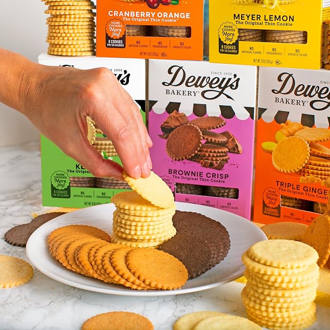 Dewey's Bakery Brownie Crisp Moravian Cookie Thins, Bakery Fresh with Real Simple Ingredients, Low Calorie Snack, No Artificial Flavors, Synthetic Colors or Preservatives, 9oz (Pack of 6)