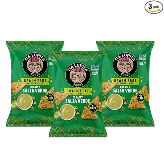 Tia Lupita Cactus Tortilla Chips Salsa Verde (Pack of 3) - Vegan, Gluten-Free, Grain-Free, Dairy-Free, Non-GMO, High Fiber, Authentic Mexican Snack Food