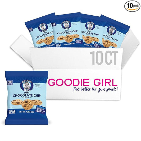 Goodie Girl Mini Chocolate Chip Cookie Snack Packs | Peanut Free, Gluten Free, Egg Free, Dairy Free | 90 Calories (10 Count)