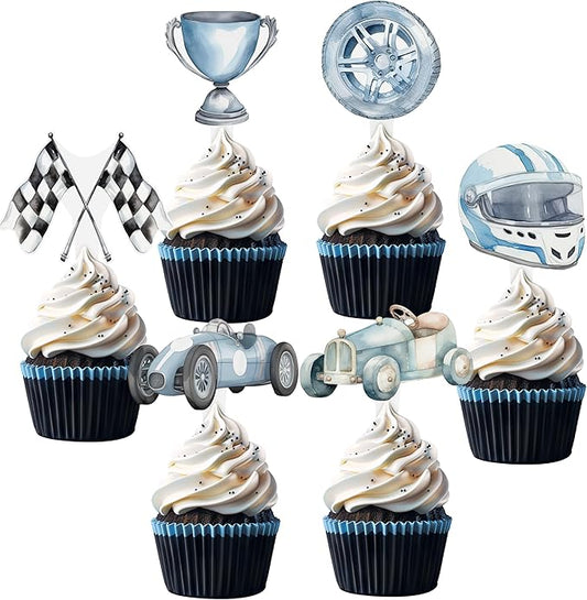 36 Pcs Race Car Cupcake Toppers - Perfect for Race Car Birthday Cupcake Toppers, Baby Shower and Cake Decor