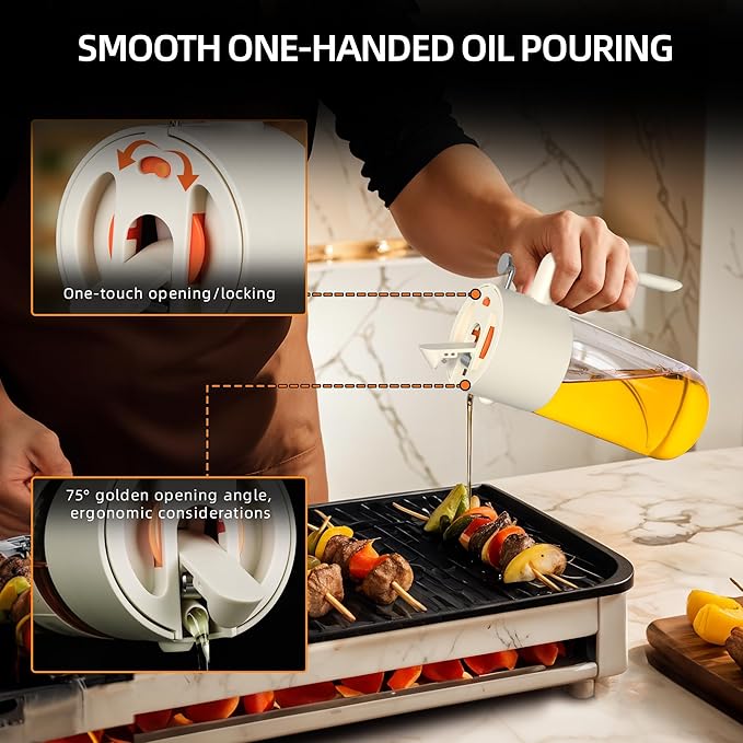 Oil Sprayer for Cooking, 2025 Large Advanced Olive Oil Dispenser Bottle,500ml/17oz Glass Olive Oil Sprayer,2 in 1 Even Spray with Portion Control for Kitchen, Air Fryer, Salad, BBQ - White