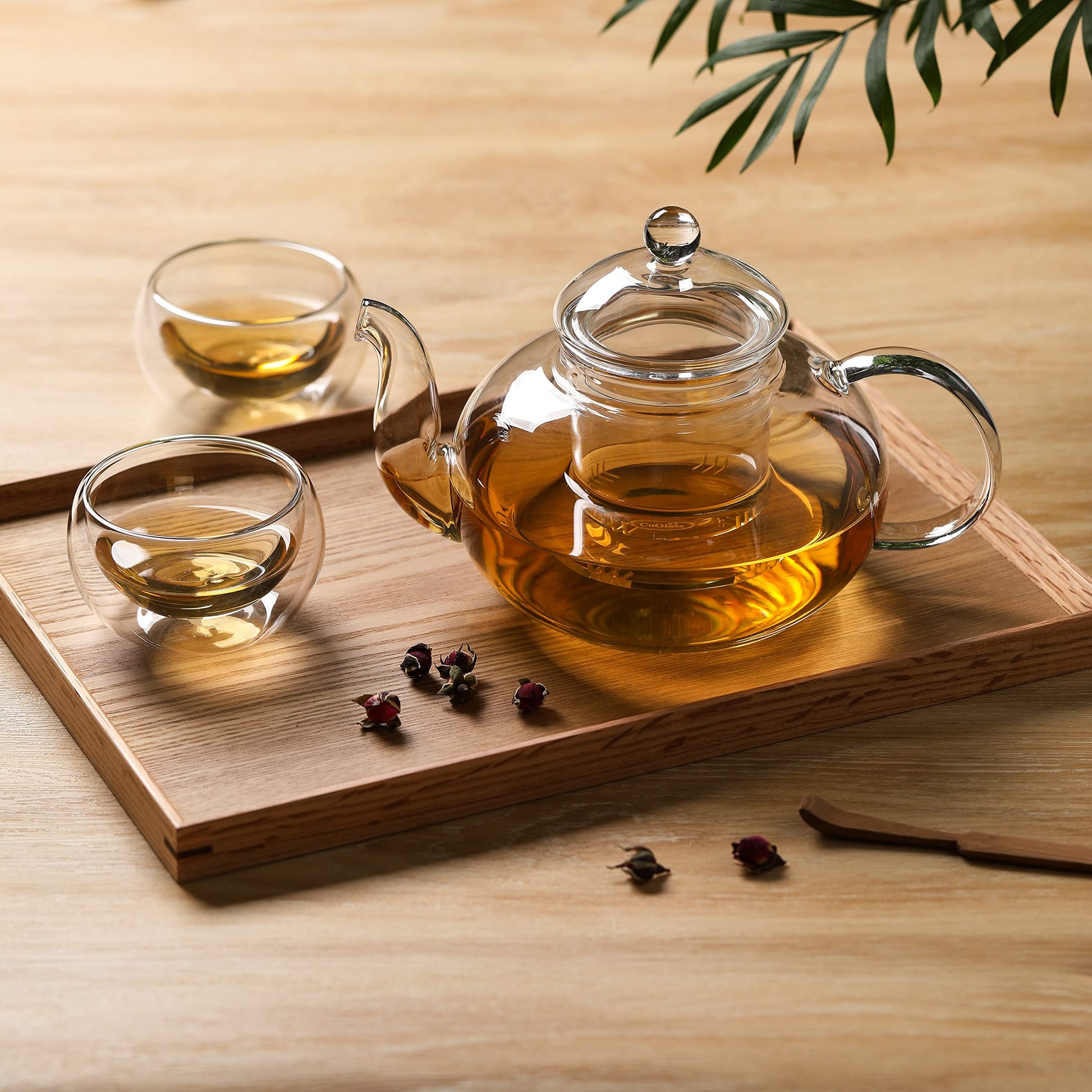 CNGLASS Glass Teapot Stovetop Safe,Clear Teapot with Removable Infuser 20.3 oz,Loose Leaf and