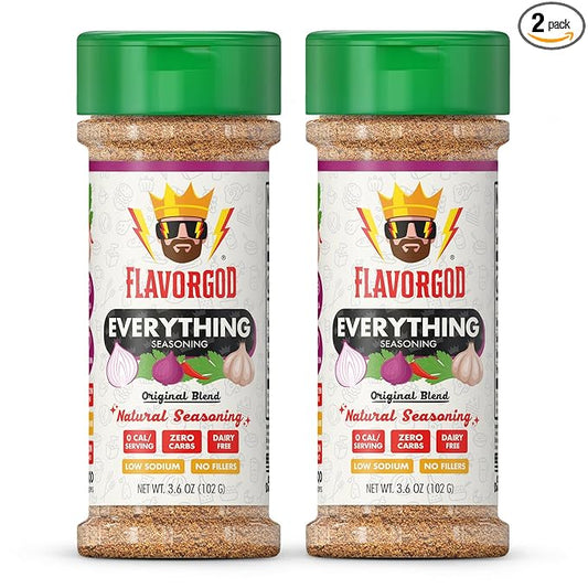 Everything Seasoning Mix, 2 Bottles by Flavor God - Premium All Natural & Healthy Spice Blend for Beef, Chicken, Dips, Seafood & Salad - Kosher & Low Sodium - Great Flavor Spices and Seasoning Gift