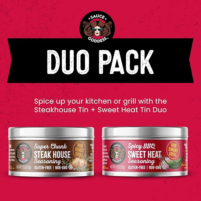 Sauce Goddess - BBQ Sweet Heat & Super Chunk Steakhouse Rub - Spicy-Sweet, Savory, Gluten-Free, No MSG, No Sugar ??2-Pack (1.75oz each)
