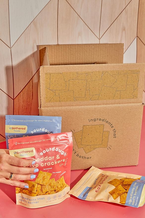 Unbothered Foods Sourdough Crackers - Gut-Friendly & Easy to Digest, Non-GMO, No Added Sugar, Nut-Free, Perfect for Cheese & Snacks, 100% Naturally Fermented - 3 Flavor Variety Pack