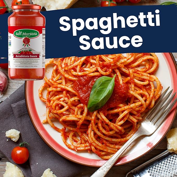 La San Marzano Arrabiata Sauce, 24 oz, Pasta Sauce Made in Italy, All Purpose Tomato Premium Quality, All Natural, Mediterranean Diet, Non GMO, Vegan, Gluten Free