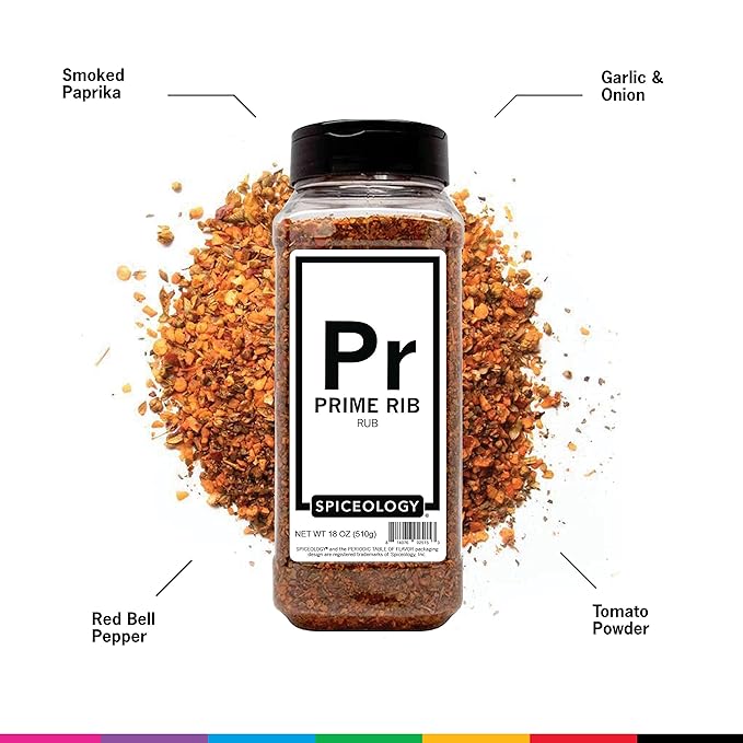 Spiceology – Prime Rib Rub – Bold, Savory Seasoning with Garlic, Smoked Paprika & Tomato – Perfect for Prime Rib, Steak, Brisket, Ribs, Pork & Vegetables – BBQ & Grilling Essential – 18 oz