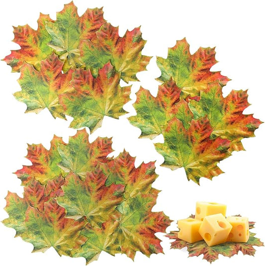 100 Pieces Parchment Fall Leaves Thanksgiving Cheese Paper Parchment Autumn Leaves Double Sided Decorative Paper 4 Inch Table Decorations for Thanksgiving Party Dinner Food Accessories (Green)