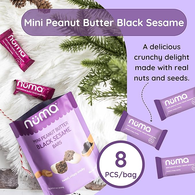 Mini Peanut Butter Black Sesame Bars – Vegan, Low Sugar, High Protein, Low Calorie, All Natural, Gluten Free – Crunchy Plant Based Snack – 3 Bags with 8 Individually Wrapped Pieces