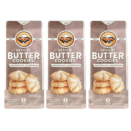 Mexican Butter Cookies, 3.6 Ounce (Pack of 3), Made with Real Butter and Simple Ingredients by La Monarca Bakery