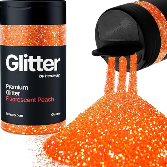 Hemway Premium Glitter Shaker - Fluorescent Peach | Chunky Metallic Flake Sequins for Resin & Epoxy Crafts | Craft Supplies for Tumblers, Festival, Hair, Face, Body, Eye & Nail Art | 130 g
