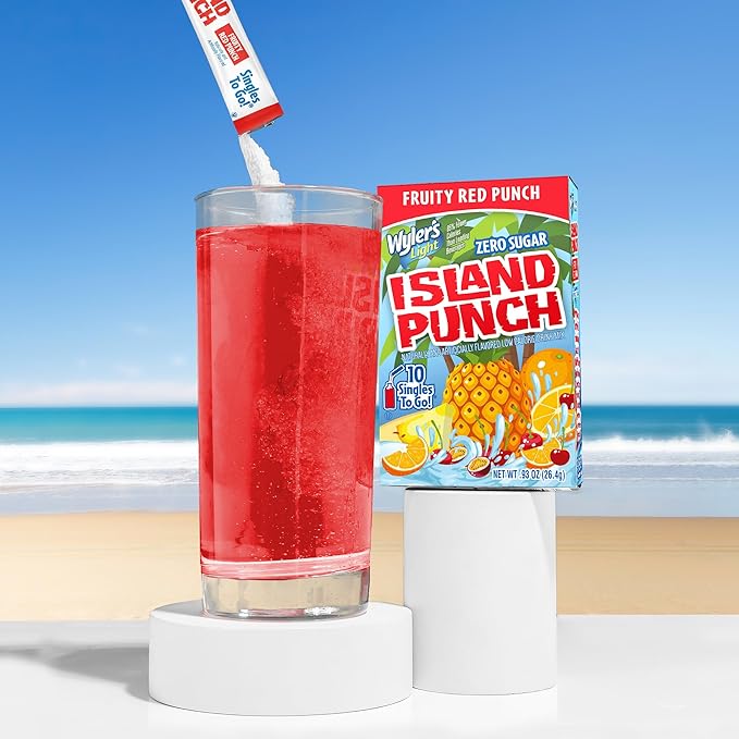 Wyler's Light Island Punch Singles To Go, Water Drink Mix, Fruity Red Punch, 10 Count, Pack Of 12 (120 Single Servings)