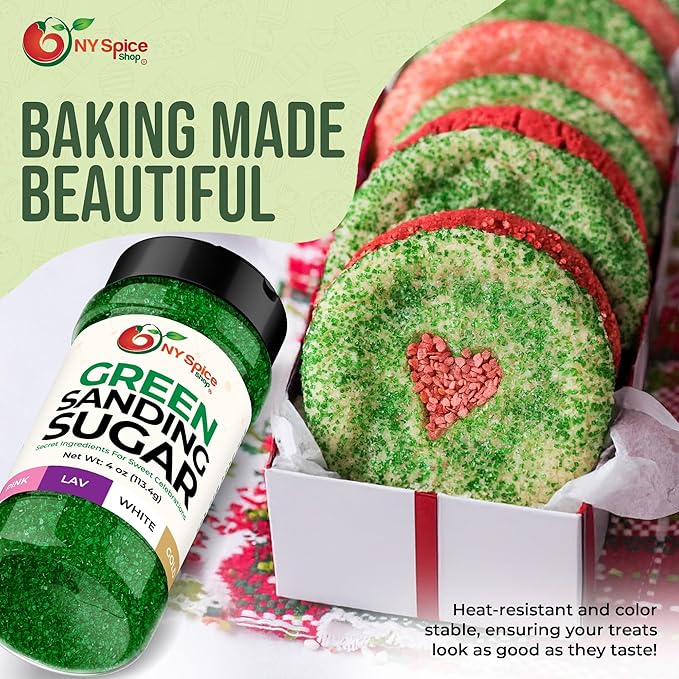 NY Spice Shop Green Sanding Sugar - 4 Ounce Sweet Colorful Edible Sprinkles For Candy Dish - Sugar Sprinkles For Cake Decorating Basket & Dishes