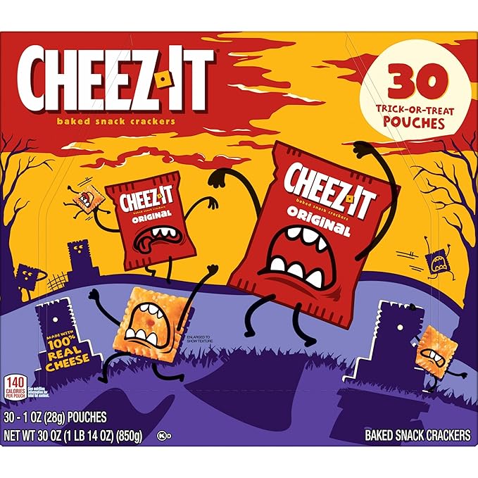 Cheez-It Cheese Crackers, Baked Snack Crackers, Halloween Snacks, Original, 30oz Box (30 Pouches)