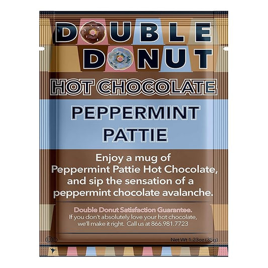 Double Donut Flavored Hot Chocolate Packets, Peppermint Pattie, Peppermint Hot Chocolate, Hot Peppermint Cocoa Mix, 32 Count (Pack of 1)