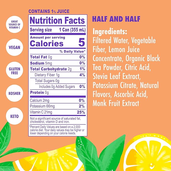 Swoon Half Unsweetened Iced Tea & Half Lemonade - Low Carb, Gluten Free, Keto & Paleo-Friendly - Natural Lemon Juice Concentrate and Organic Black Tea Sweetened by Monk Fruit and Stevia (Pack of 12)