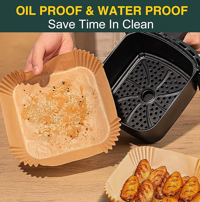 Air Fryer Disposable Paper Liners Square, Non-Stick Parchment, AirFryer Accessories for Baking Microwave Oven Frying Pan, Oil Proof, Water Proof (100PCS, 6.3inch)