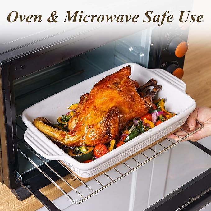 Casserole Dishes for Oven Microwave, Porcelain Baking Dishes with Handles, Rectangular Deep Lasagna Pans, Premium Ceramic Bakeware, Yellow 2.9 Qt (8.46"x14.56") Housewarming Gift