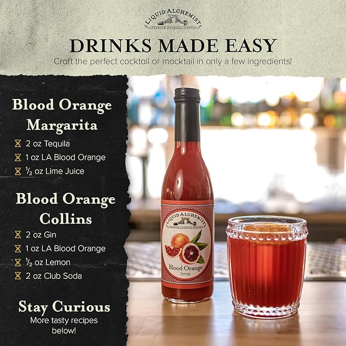 Liquid Alchemist Blood Orange Syrup for Cocktails - Real Ingredients Make our Blood Orange Puree a Perfect Margarita Mixer - Non-GMO Sour Mix (12.7 oz)