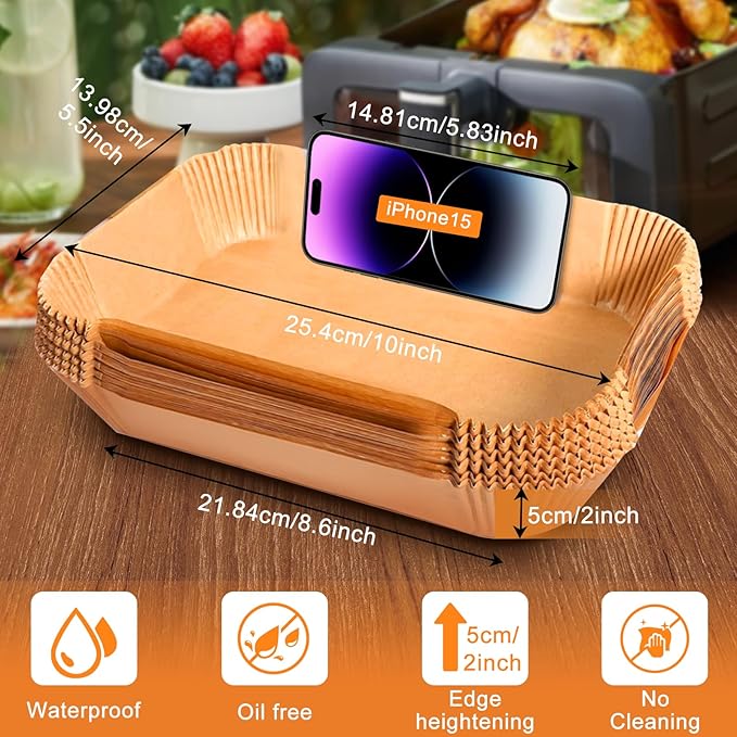 200PCS Air Fryer Liners for Ninja: Higher Non-Stick Disposable Parchment Paper Liner for Ninja DZ201/DZ401 Dual Airfryer Baking - Food Grade Ninja Air fryer Accessories (Rectangle - 8.6 x 5.5 inch)