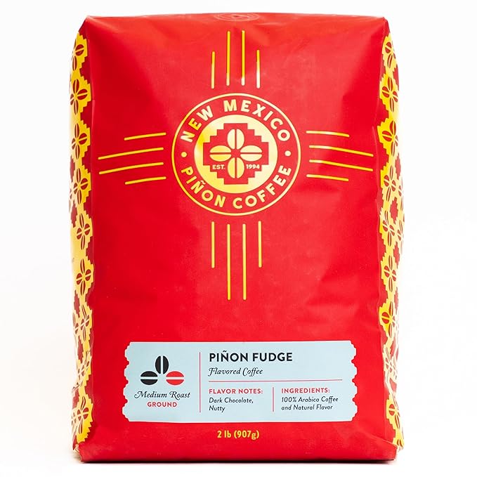 New Mexico Pi챰on Pi챰on Fudge Ground Coffee Medium Roast 100% Brazilian Arabica, Naturally Flavored Rich Chocolate & Nutty Scoop & Brew Grounds - 2 Lb Bag