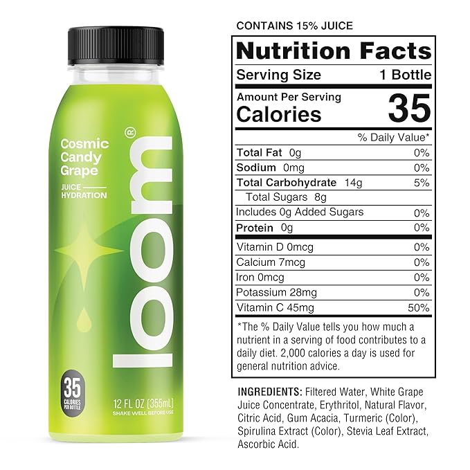 Cosmic Candy Grape Juice Drinks by Loom, Low Sugar Juice, Real Fruit, No Added Sugar, 35 Calories, Non-GMO, Vegan, Gluten Free, 12 oz bottles, 12 pack