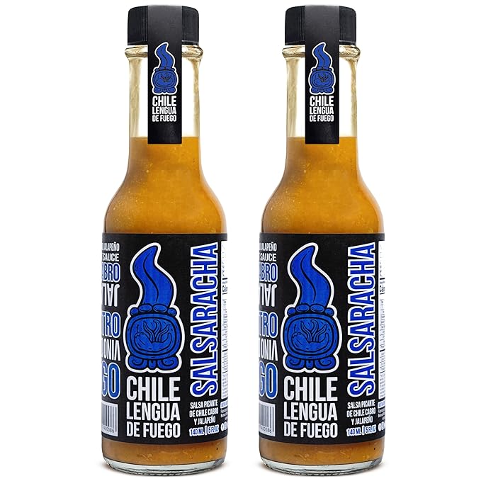 Hot Sauce | Chile Lengua de Fuego (Pack of 2, Salsaracha) – Medium Heat Garlic & Jalapeño Sriracha-Style Hot Sauce with Tomato & Scotch Bonnet