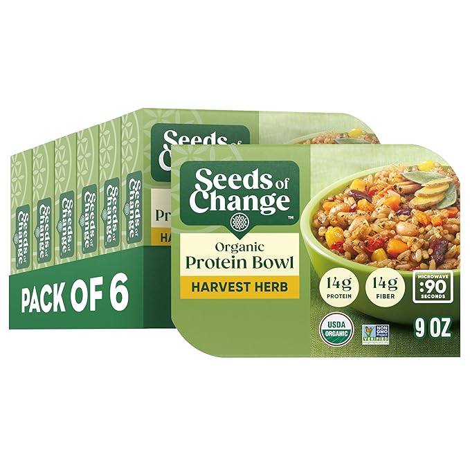 SEEDS OF CHANGE Organic Protein Bowl Harvest Herb, Prepared Entr챕e, Microwave in 90 Seconds, 9 oz (Pack of 6)