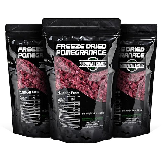 Survival Grocery짰 Freeze Dried Pomegranate Seeds/Arils ??No Sugar Added, No Preservatives, Rich in Antioxidants & Vitamin C ??Ideal for Oatmeal, Smoothies, Granola or Snacking (30 oz./3 Bags)
