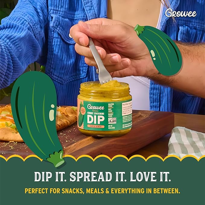 Growee Vegan Curry Zucchini Dip & Spread (2 Pack) ??Dairy-Free Queso & Salad Dressing Alternative ??Nut-Free, Gluten-Free, Soy-Free Plant-Based Condiment for Rice Bowls, Salads & Indian Dishes
