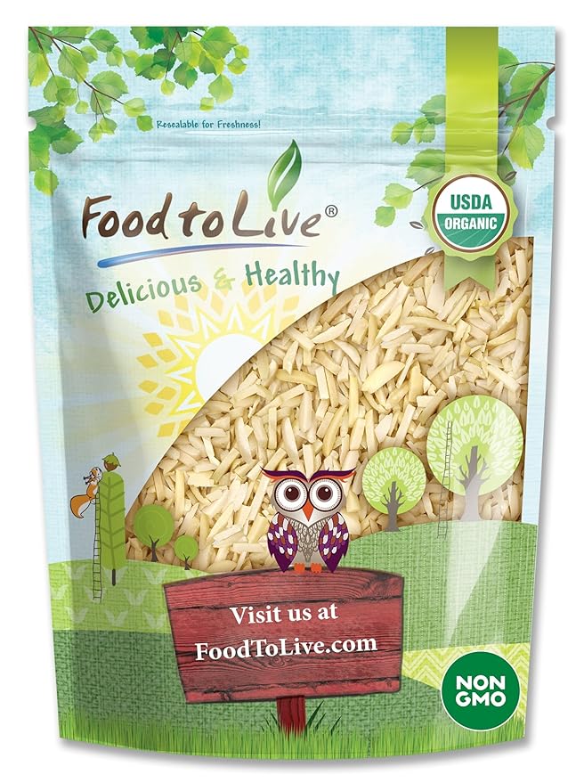 Food to Live Organic Blanched Slivered Almonds, 2 Pounds – Non-GMO, Raw, Unpasteurized, Unsalted, Vegan, Keto, Paleo, Kosher, High Protein, Dietary Fiber. Great for Cooking, Baking, Salads & Cereals