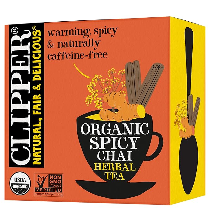 Clipper Tea Spicy Chai Herbal Tea ??Caffeine Free, USDA Organic, Great Hot or Iced ??Warming, Spicy, Natural, Fair & Delicious ??50 Tea Bags
