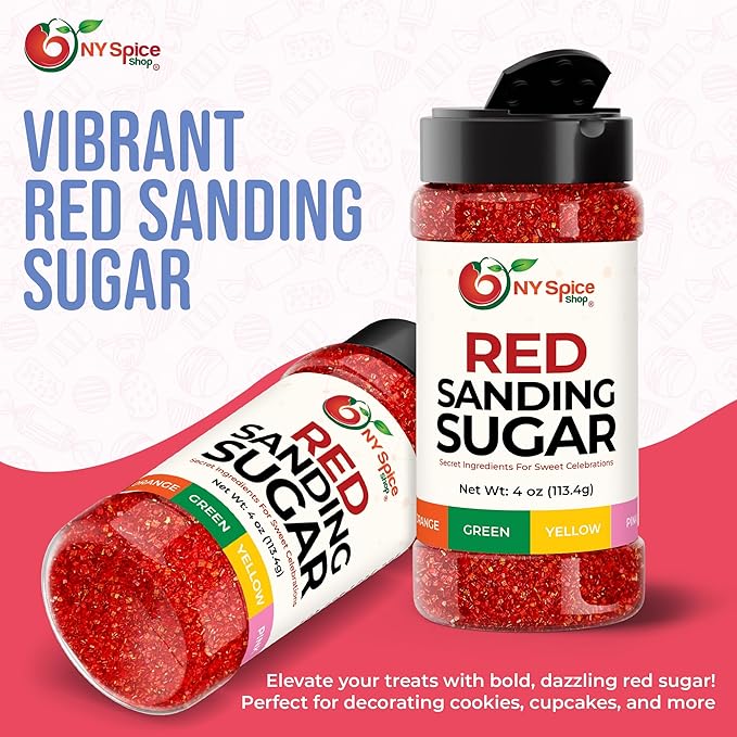 NY Spice Shop Red Sanding Sugar - 4 Ounce Sweet Colorful Edible Sprinkles For Candy Dish - Sugar Sprinkles For Cake Decorating Basket & Dishes