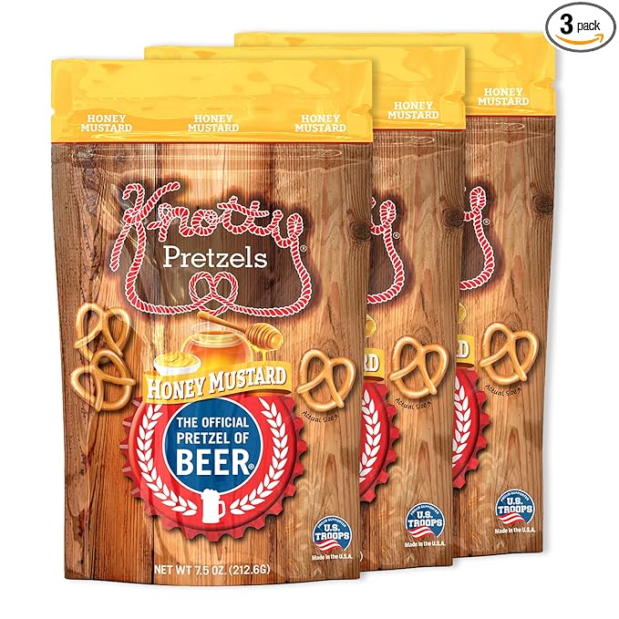 Knotty Pretzels - "The Official Pretzel of Beer" 7.5 Ounce Individual Seasoned Pretzel in Resealable Snack Bags - Honey Mustard (3 Pack)