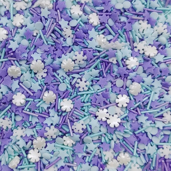 Snowflake Sprinkles Blue & White & Purple Christmas Sprinkles Mixed size snowflake Stars Jimmies CakeCookie Decorating Perfect for Wedding Party Valentine Halloween Christmas Supplies 4.58OZ