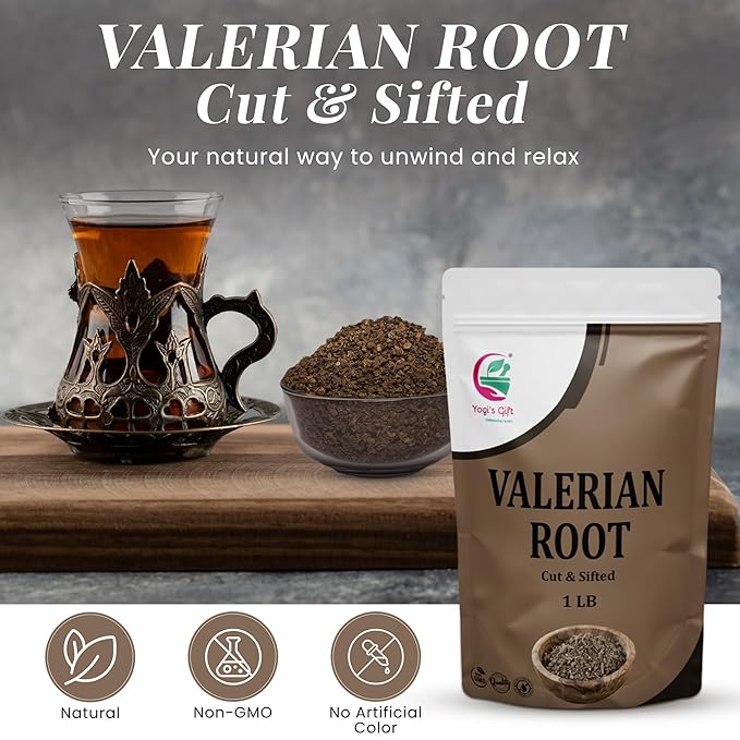 Valerian Root 1 LB, Cut & Sifted, 100% Natural & Pure, Ideal for Tea, Herbal Blends & Wellness Uses, Resealable Bag for Freshness - By Yogi?™s Gift®