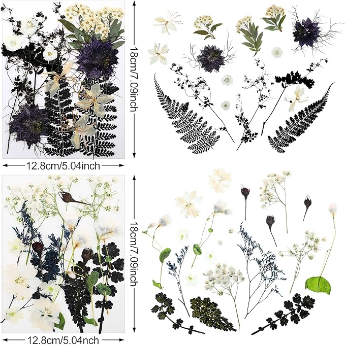 Nuanchu Pressed Flowers Bulk Dried Flower for Crafts, Dried Wildflowers Leave Natural with Tweezer for Resin Mold Scrapbooking Nail Soap Making DIY(Simple Style,Dark Color)