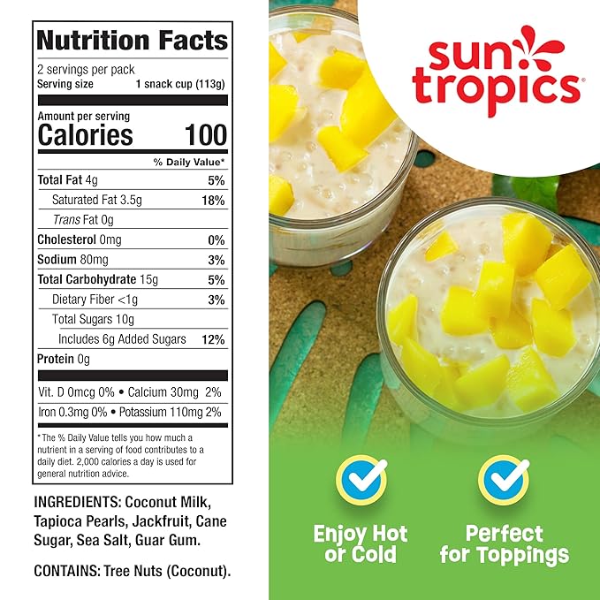 Sun Tropics Tapioca Pudding, Jackfruit | Vegan Dairy Free Pudding | Gluten Free,Non-GMO | Ready-to-Eat Cups 4.0oz (Pack of 6)