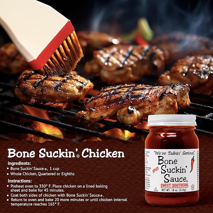Bone Suckin' Sauce Sweet Southern BBQ Sauce, Gluten-Free, Non-GMO, Kosher, Sweetened with Cane Sugar & Molasses, All-Purpose Barbecue Sauce, For Ribs, Chicken, Pork, Beef (3 Count, Spicy Sweet Southern)