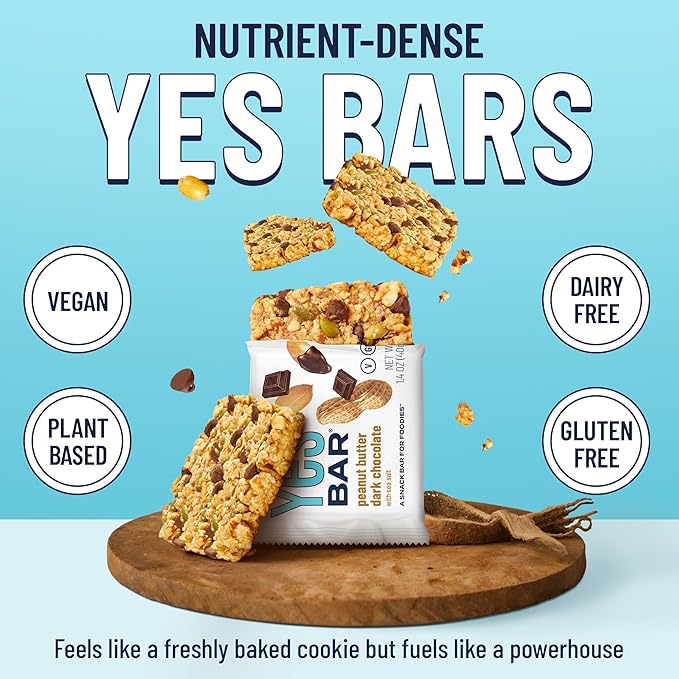 The YES Bar Peanut Butter Dark Chocolate ??Plant Based Protein, Decadent Snack Bar ??Vegan, Gluten Free, Dairy Free, Low Sugar, Healthy Snack, Breakfast, Low Carb, Keto Friendly (Pack of 6)