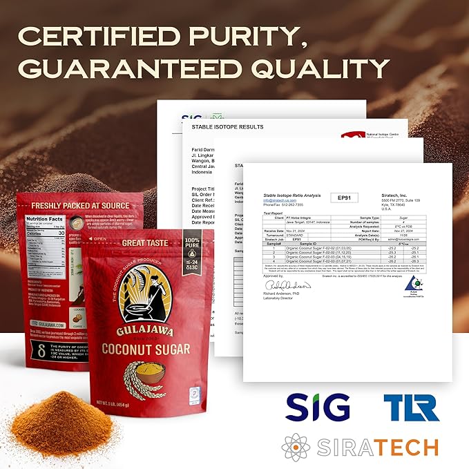 GULAJAWA Javanese Coconut Sugar for Coffee, Baking & Cooking Sauces. 100% Pure Premium Caramel-Toffee Flavor Golden Brown Coconut Palm Sugar. Great for Hot Cocoa, Desserts & Asian Cuisine. 1 lb