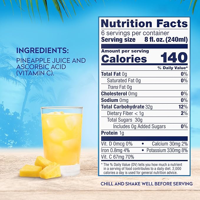 Dole 100% Pineapple Juice - Dole Canned Juice - No Sugar Added - 46 fl oz Cans - 6 Pack