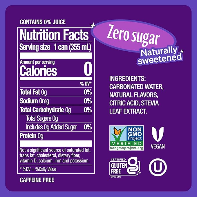Zevia Zero Sugar Soda, Grape, 12 oz Cans (8-Pack) ??Naturally Sweetened, Non-GMO Project Verified, Gluten-Free, Vegan