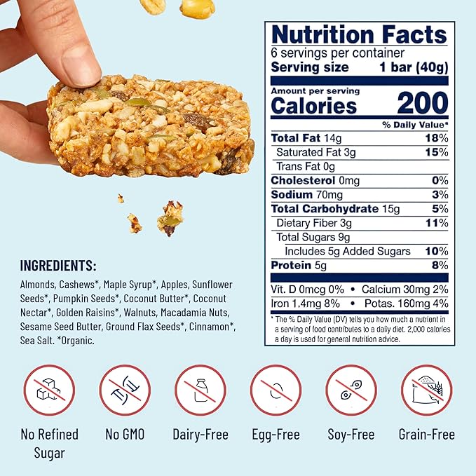 The YES Bar Apple Cinnamon Crisp ??Plant Based Protein, Decadent Snack Bar ??Vegan, Paleo, Gluten Free, Dairy Free, Low Sugar, Healthy Snack, Breakfast, Low Carb, Keto Friendly (Pack of 6)