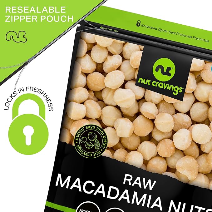 NUT CRAVINGS - Raw Macadamia Nuts, Unsalted, Shelled, (8oz - 1 Pack) Bulk Nuts Packed Fresh in Resealable Bag - Kosher Healthy Snack, Food Assortments