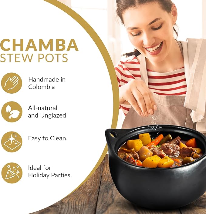 Authentic La Chamba Stewpot-Elegant, All-Natural Black Clay Dutch Oven for Braising, Baking, Roasting Chicken, Cooking Beans - Stovetop & Oven Safe ??Handmade in Colombia - Medium, 3 Qt.