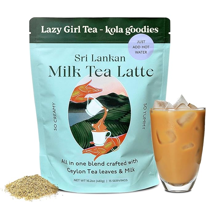 Lazy Girl Tea by Kola Goodies – Unspiced Sri Lankan Milk Tea Powder with Ceylon Loose Leaf Tea, Monk Fruit, Coconut Sugar – Instant Creamy Milk Tea Mix – 15 Servings