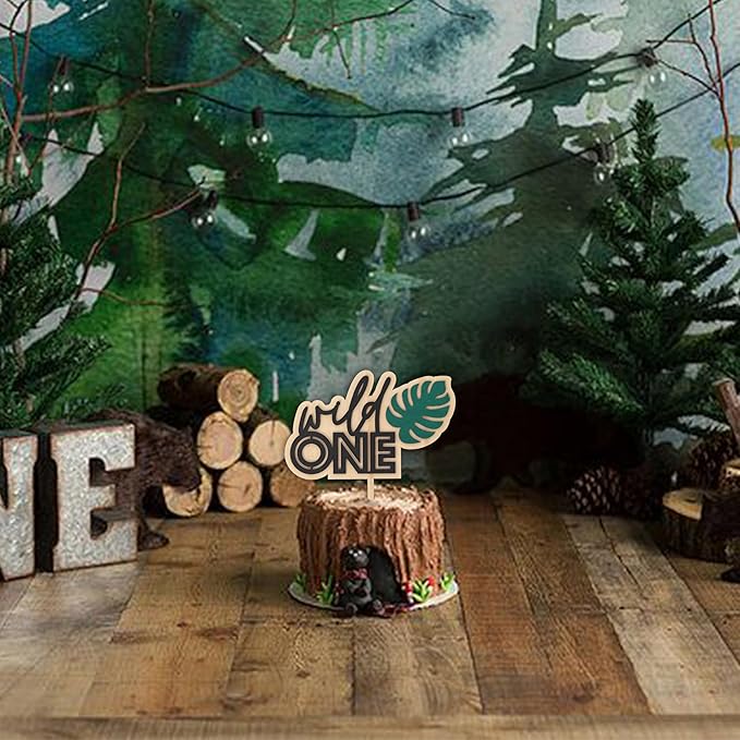 Wild ONE Wood Cake Topper - Birthday Tropical Wild One Theme Cake Decorations, First Birthday Party, Jungle Animal Safari Toddler Birthday Party Smash Cake 1st Birthday (WILD CAKE TOPPER)