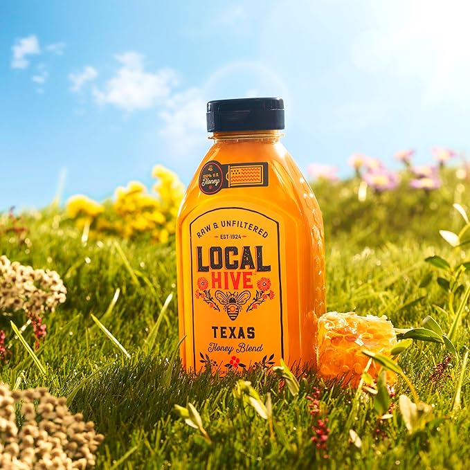 Local Hive Texas Raw Unfiltered Honey – 16 oz, 100% Pure US Honey, Sourced from American Bees and Beekeepers - Natural Sweetener, Ideal for Tea, Baking, and Cooking