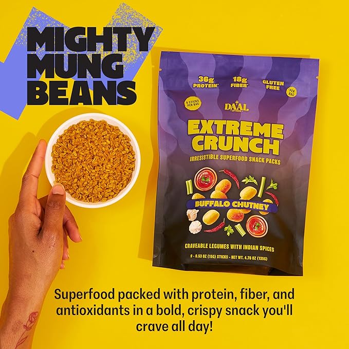 Daal By Keen Crunchy Mung Bean Snacks ??Buffalo Chutney ??Plant-Based Protein, High Fiber, Gluten-Free, Nut-Free ??Mix into Salads or Enjoy as an On-the-Go Snack ??1 Resealable Pack, 4.76 oz